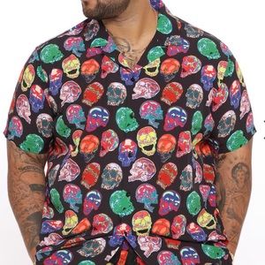 MENS- SKULL SHORT SLEEVE BUTTON DOWN